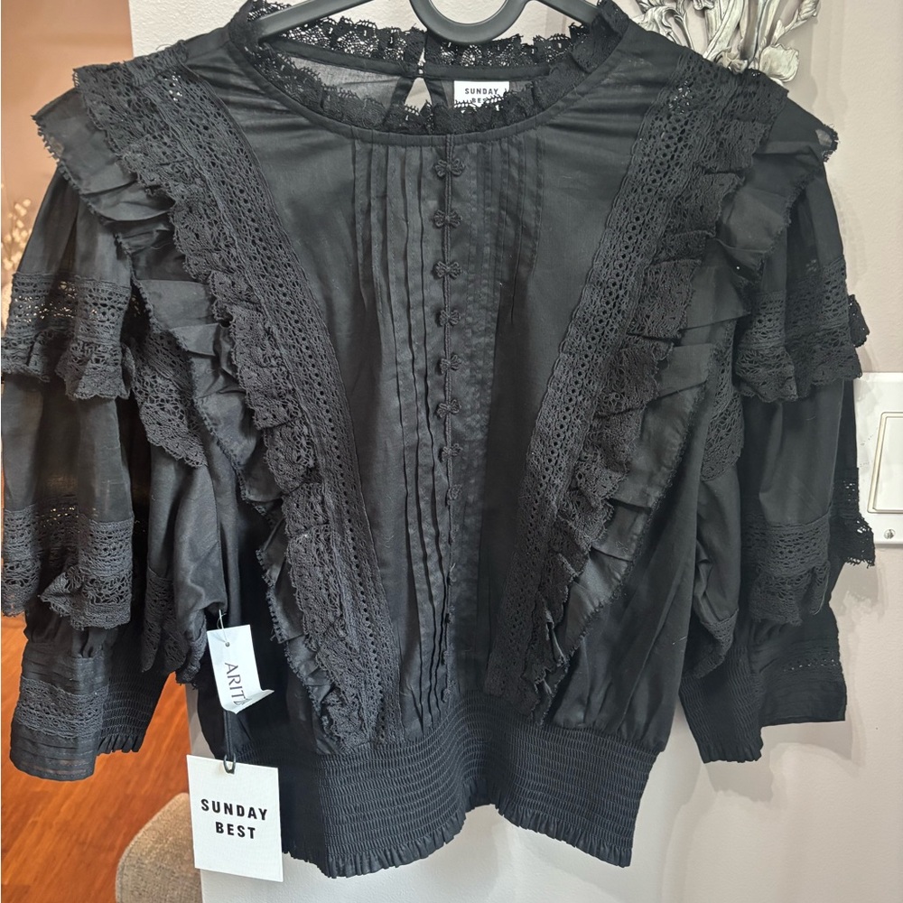 Sunday Best Brier Black Lace Ruffle Top